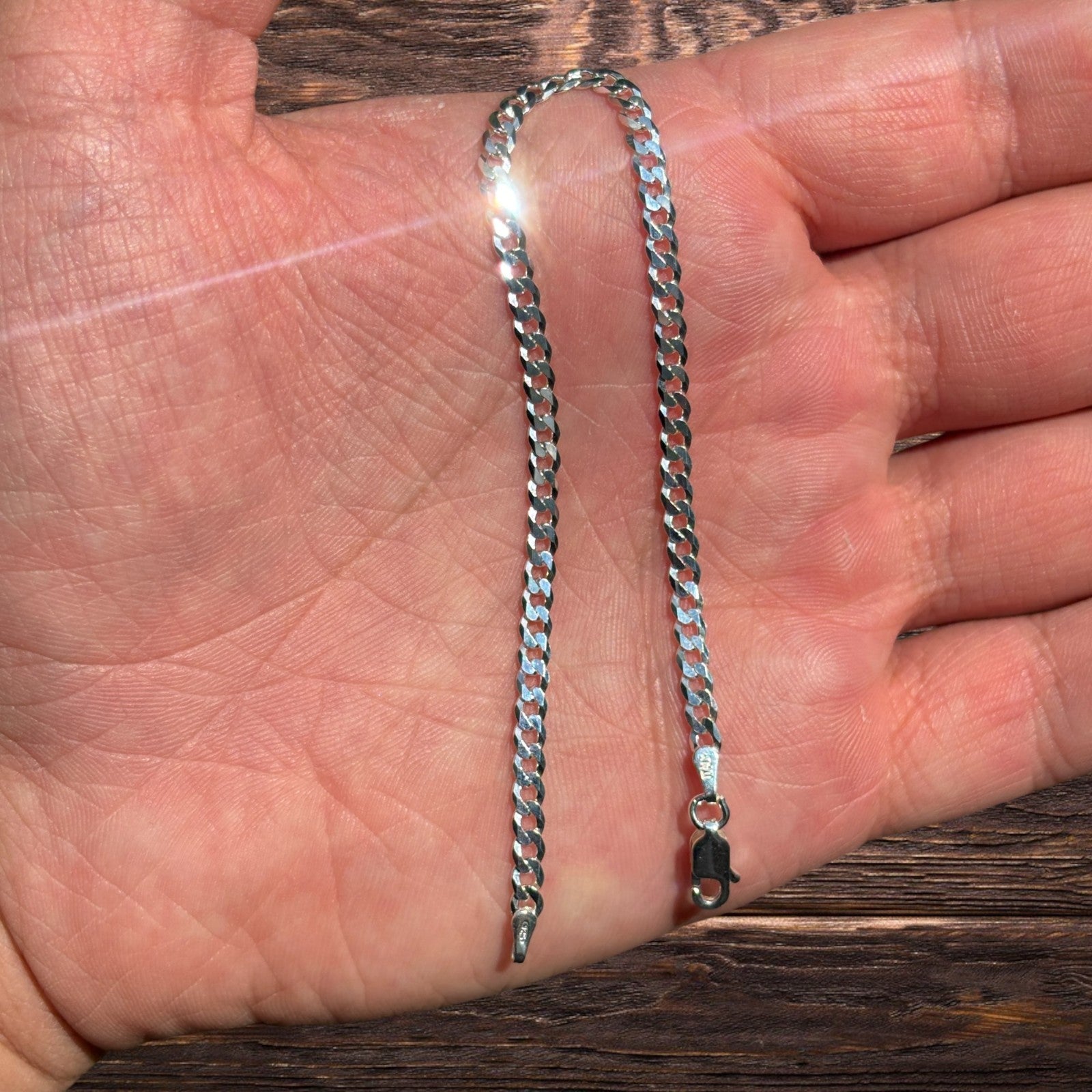 925 Sterling Silver 3mm Flat Curb Bracelet