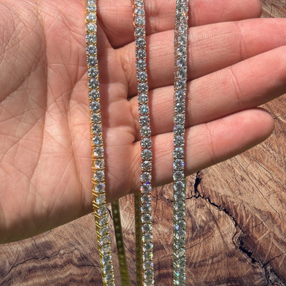 925 Sterling Silver 4mm Tennis Chain Necklace - CZ Or Moissanite