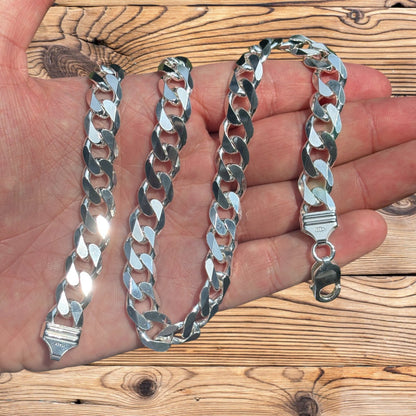 925 Sterling Silver 12mm Curb Chain Necklace