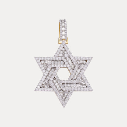 925 Sterling Silver Baguette Moissanite Star Of David Pendant - Small