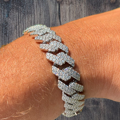 925 Sterling Silver 12mm Moissanite Cuban Prong Bracelet