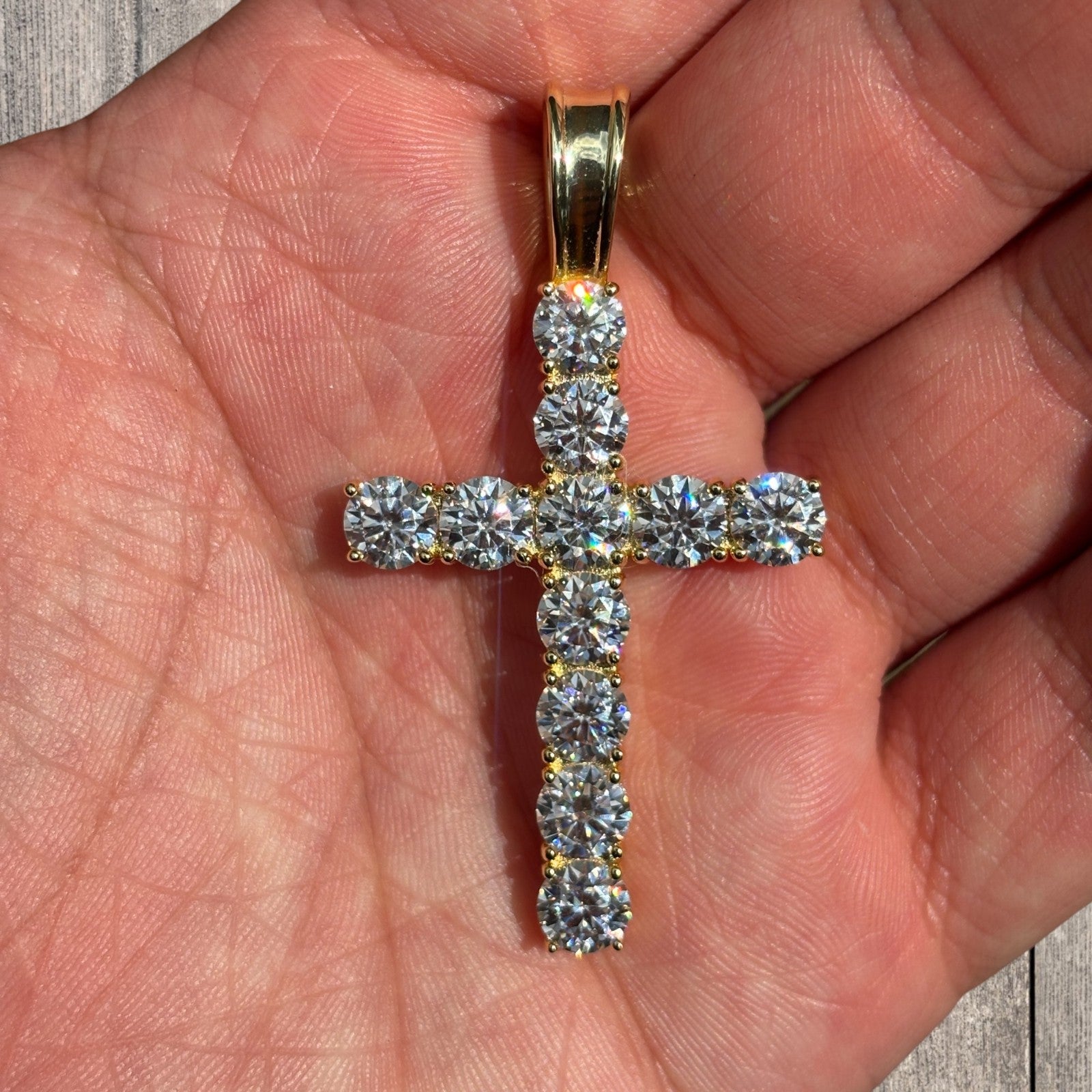 925 Sterling Silver Tennis Cross Pendant With Moissanite - X-Large