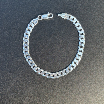 925 Sterling Silver 7mm Flat Curb Bracelet