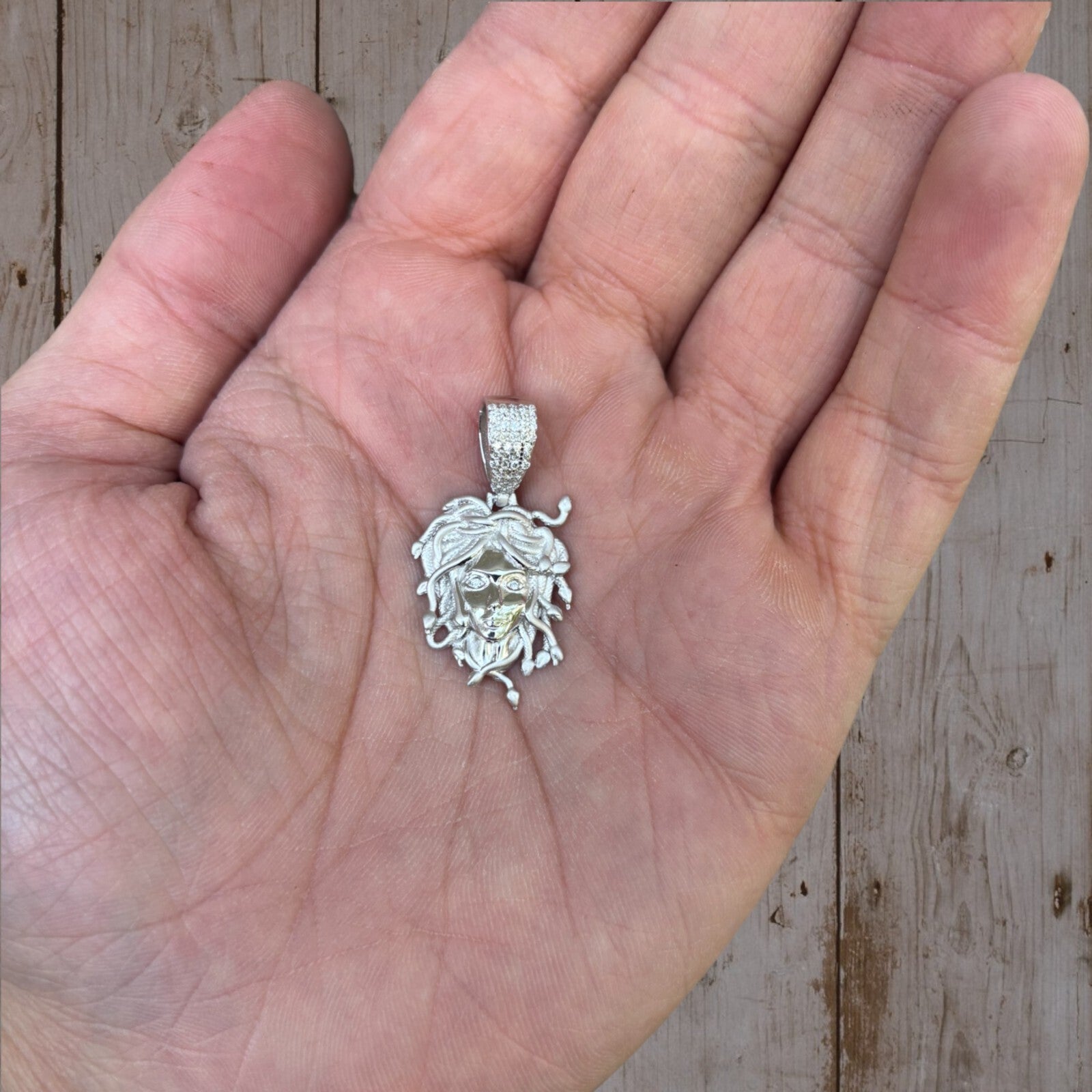 925 Sterling Silver Medusa Head Pendant With Moissanite - Small