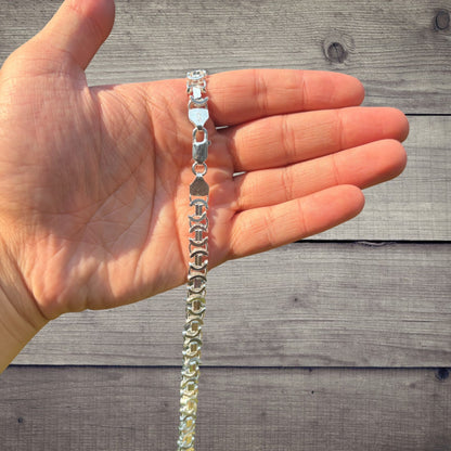 925 Sterling Silver 8mm Flat Byzantine Chain Necklace