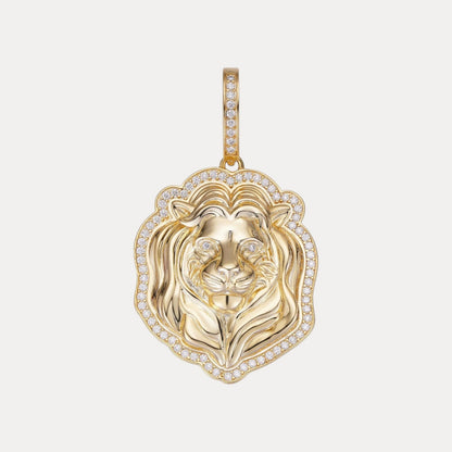 925 Sterling Silver Lion Head Pendant With Moissanite - Small