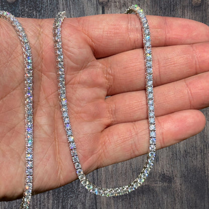 925 Sterling Silver 3mm Tennis Chain Necklace - CZ Or Moissanite