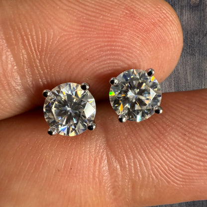 925 Sterling Silver 8mm Moissanite Earrings 4ct TW Studs