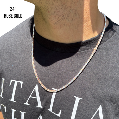 925 Sterling Silver 3mm Tennis Chain Necklace - CZ Or Moissanite