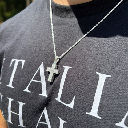 925 Sterling Silver 3D Cross Pendant With Moissanite - Small
