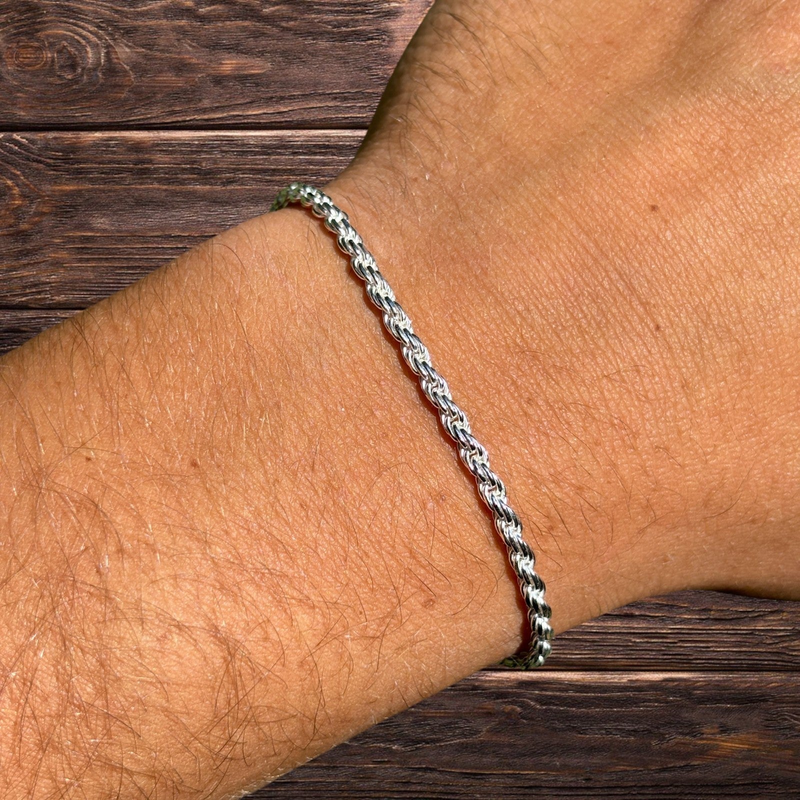 925 Sterling Silver 3mm Diamond Cut Rope Bracelet