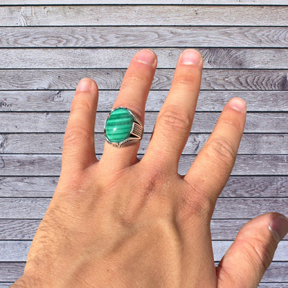925 Sterling Silver Green Malachite Ring
