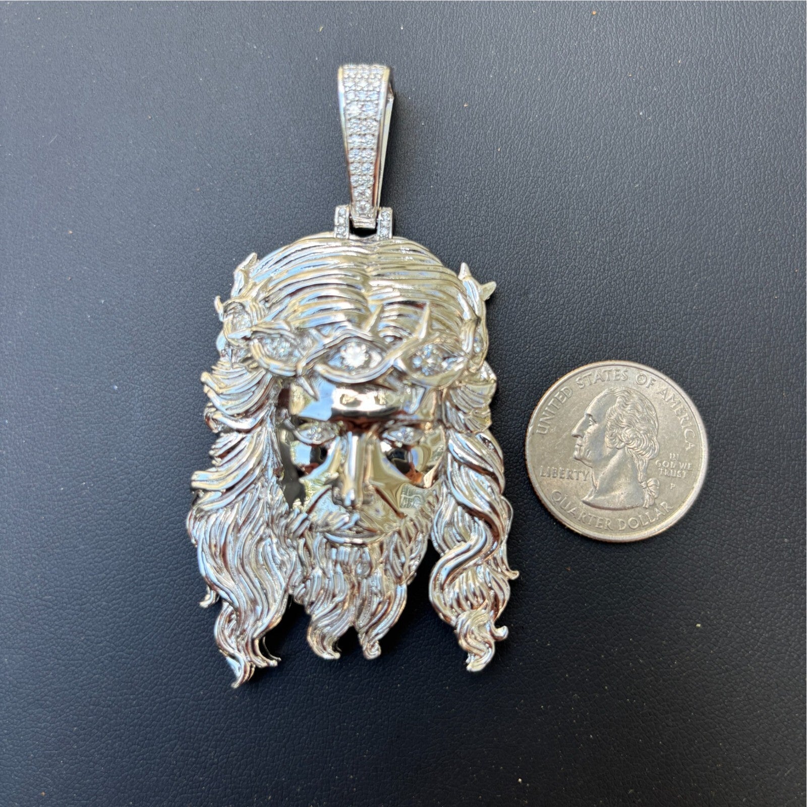 925 Sterling Silver Jesus Pendant With Moissanite - Large