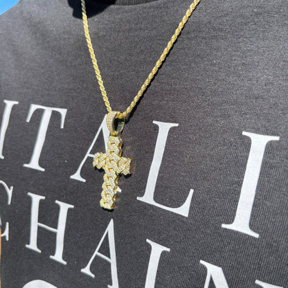 925 Sterling Silver Cuban Prong Cross With Moissanite - Medium