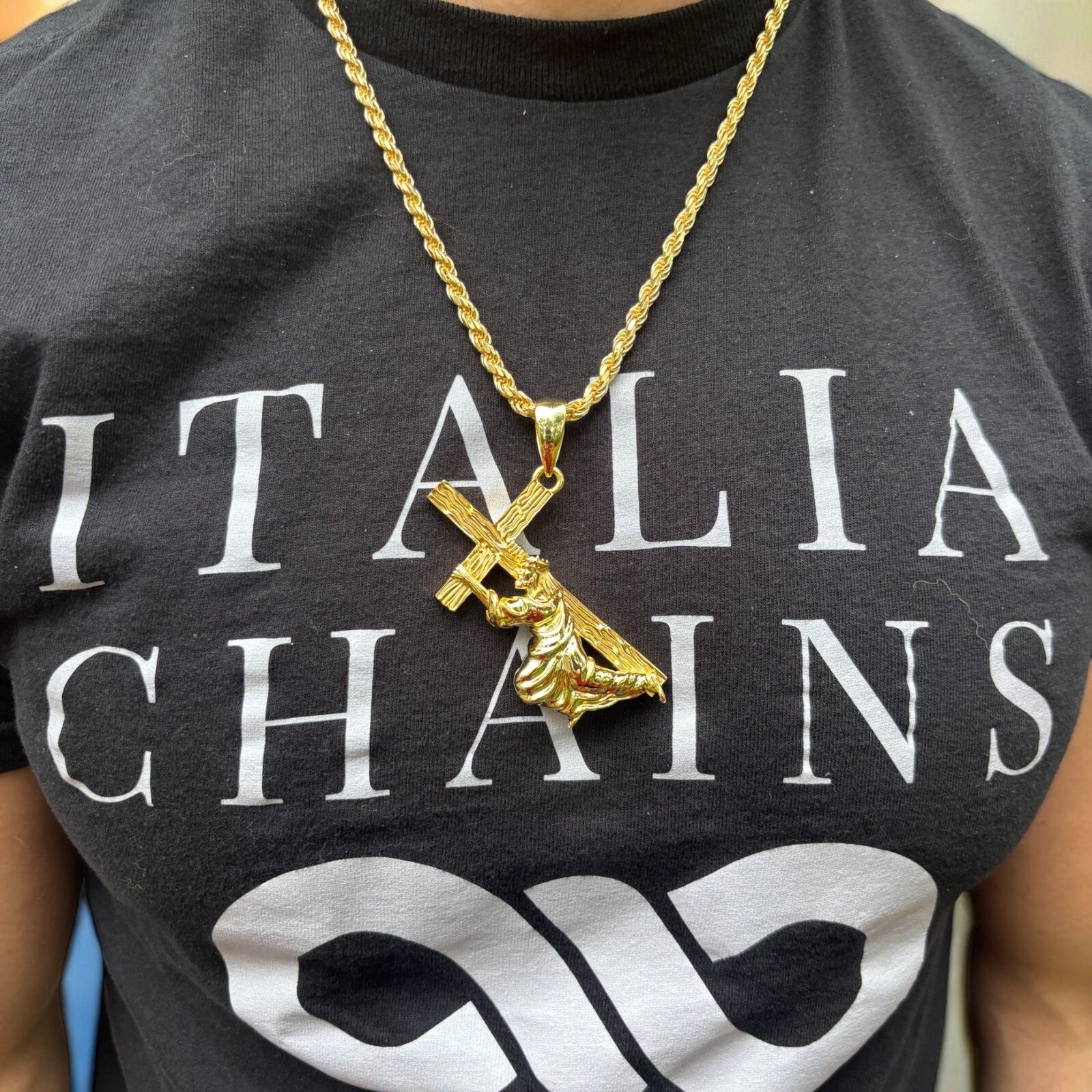 925 Sterling Silver Jesus Carrying Cross Pendant - Large