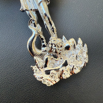 925 Sterling Silver St Michael Pendant With Moissanite - Large