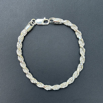 925 Sterling Silver 5mm Diamond Cut Rope Bracelet