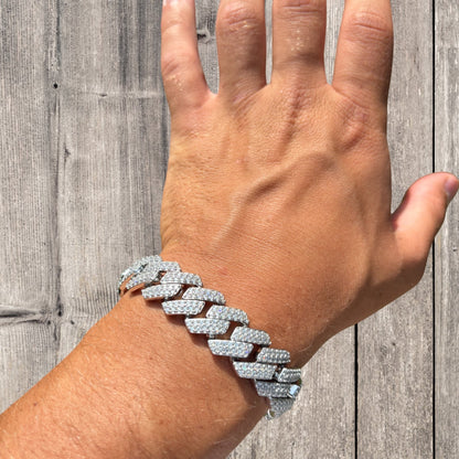 925 Sterling Silver 16mm Moissanite Cuban Prong Bracelet