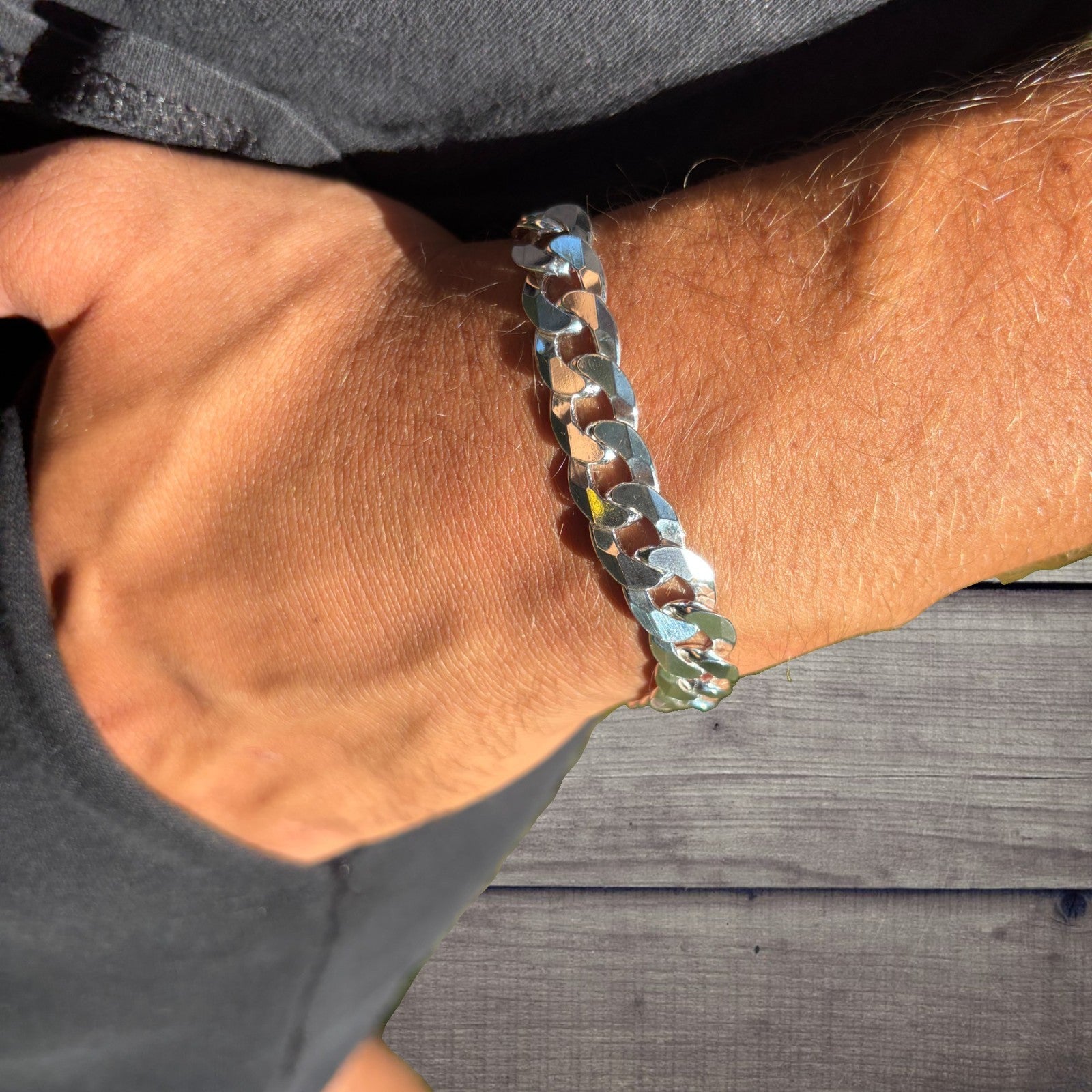 925 Sterling Silver 10.5mm Flat Curb Bracelet