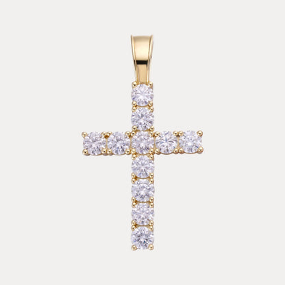 925 Sterling Silver Small Tennis Cross Pendant With Moissanite - Medium