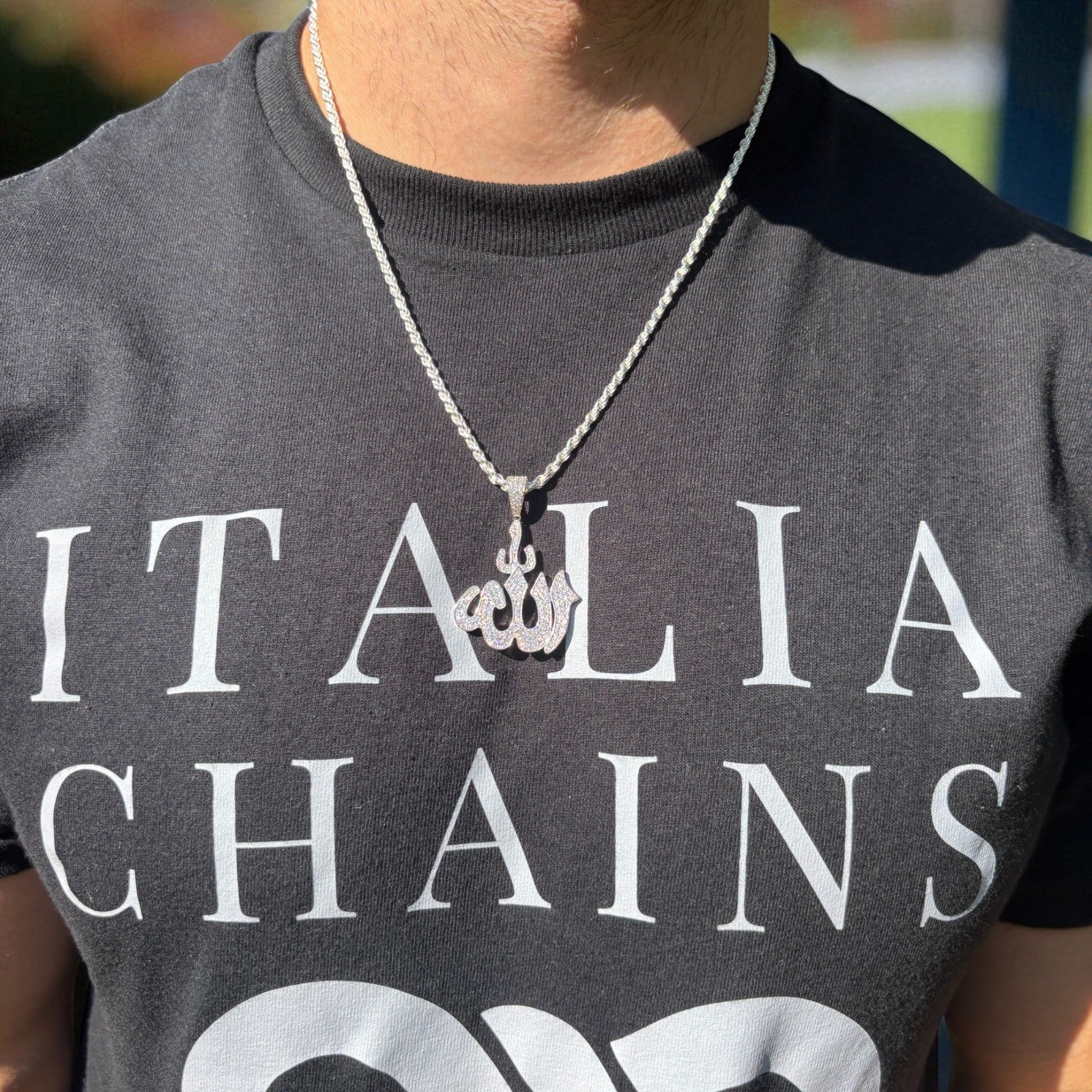 925 Sterling Silver Allah Pendant With Moissanite