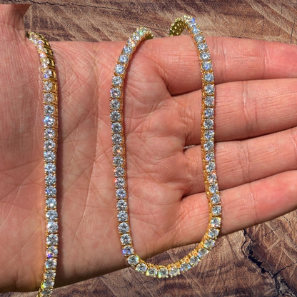 925 Sterling Silver 4mm Tennis Chain Necklace - CZ Or Moissanite