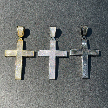 925 Sterling Silver Iced Out Cross Pendant With Moissanite