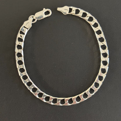 925 Sterling Silver 6mm Square Curb Bracelet
