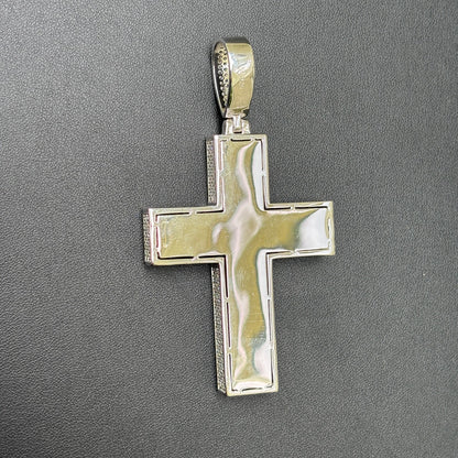 925 Sterling Silver 3D Cross Pendant With Moissanite - Large