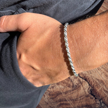 925 Sterling Silver 4mm Diamond Cut Rope Bracelet