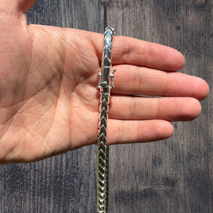 925 Sterling Silver 7mm Rounded Franco Chain W. Box Clasp Necklace