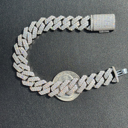 925 Sterling Silver 12mm Moissanite Cuban Prong Bracelet