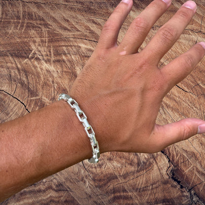 925 Sterling Silver 7mm Fancy Hermes Rolo Link Bracelet