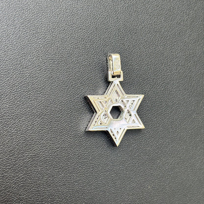 925 Sterling Silver Baguette Moissanite Star Of David Pendant - Small