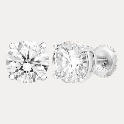 925 Sterling Silver 8mm Moissanite Earrings 4ct TW Studs