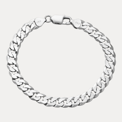 925 Sterling Silver 8mm Flat Curb Bracelet