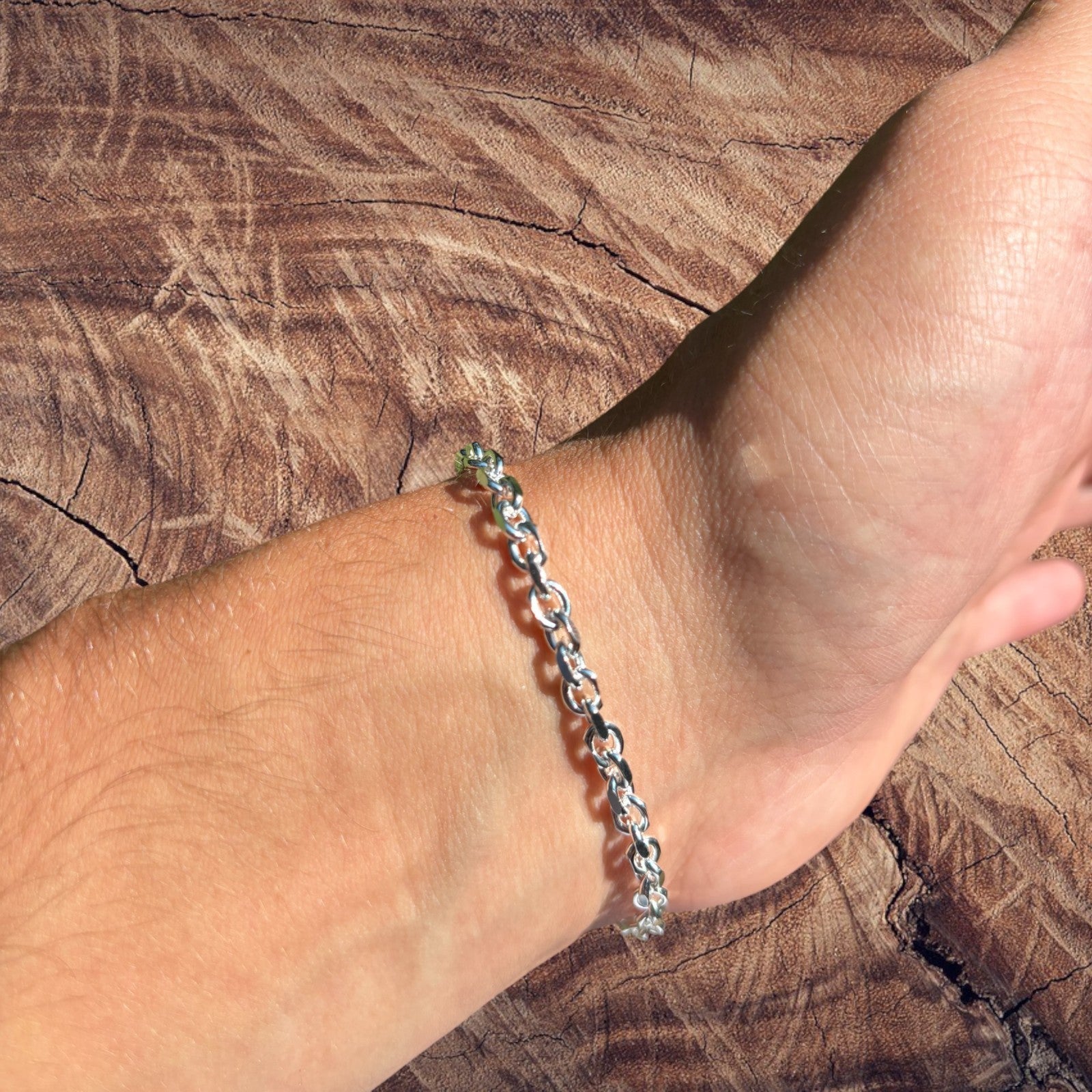 925 Sterling Silver 4mm Anchor Cable Bracelet