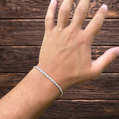 925 Sterling Silver 3mm Diamond Cut Rope Bracelet