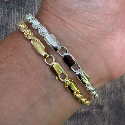 925 Sterling Silver 5mm Diamond Cut Rope Bracelet