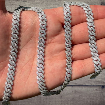 925 Sterling Silver 8mm Moissanite Miami Cuban Prong Chain Necklace