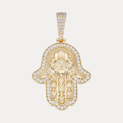 925 Sterling Silver Hamsa Hand Pendant With Moissanite - Medium