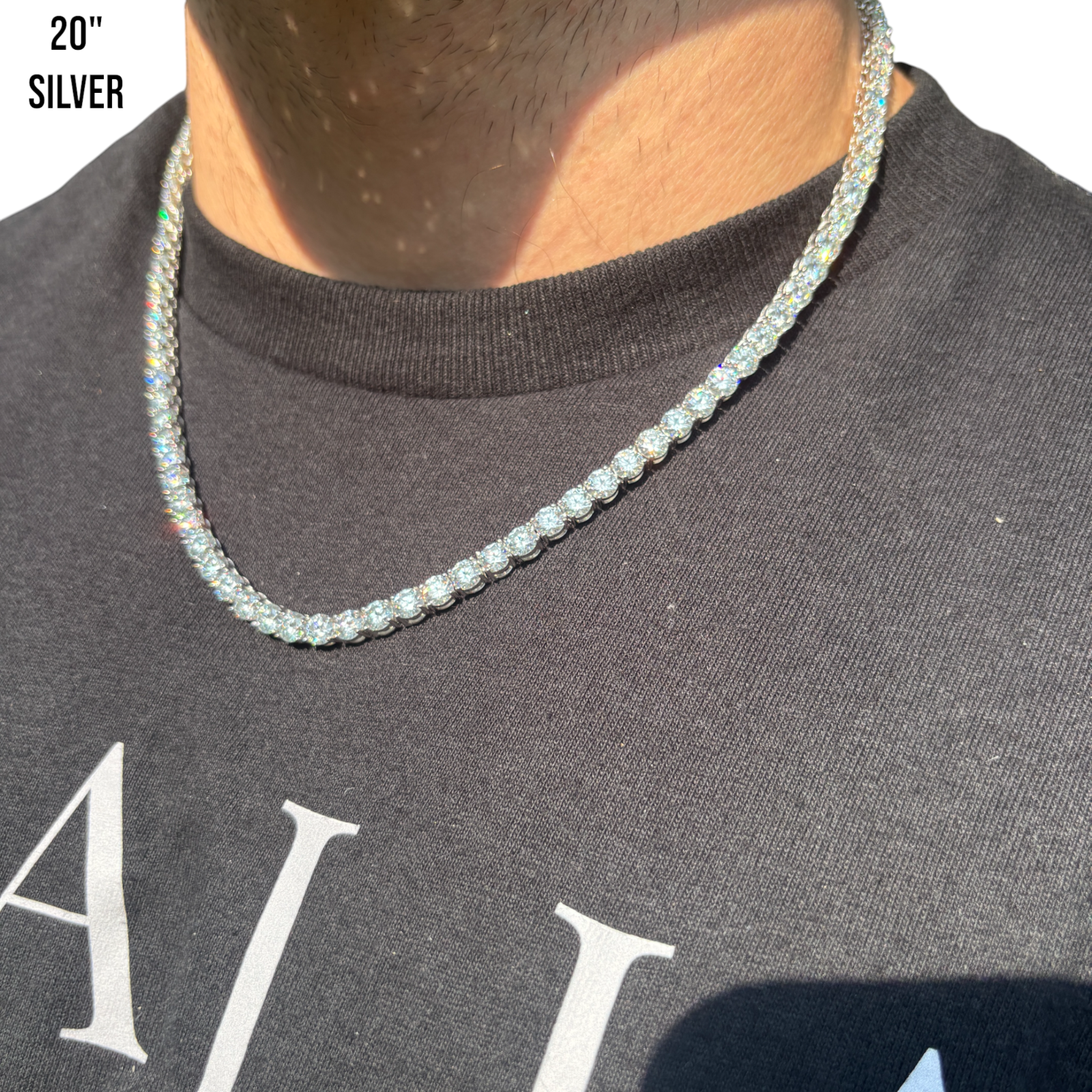 925 Sterling Silver 5mm Tennis Chain Necklace - CZ Or Moissanite