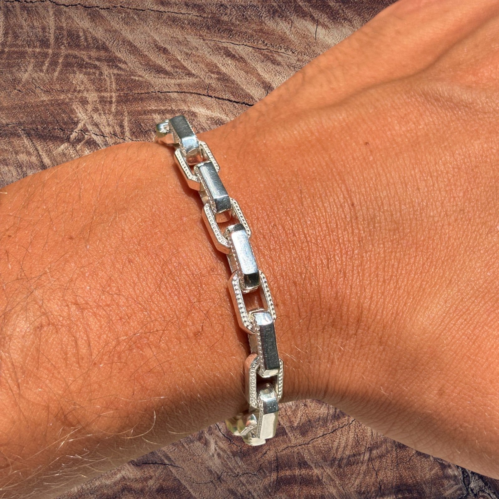 925 Sterling Silver 7mm Fancy Hermes Rolo Link Bracelet