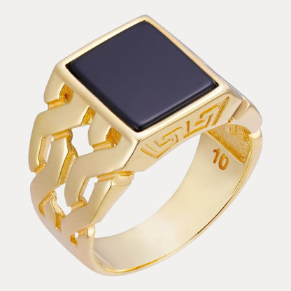 925 Sterling Silver Rectangular Black Onyx Stone Ring