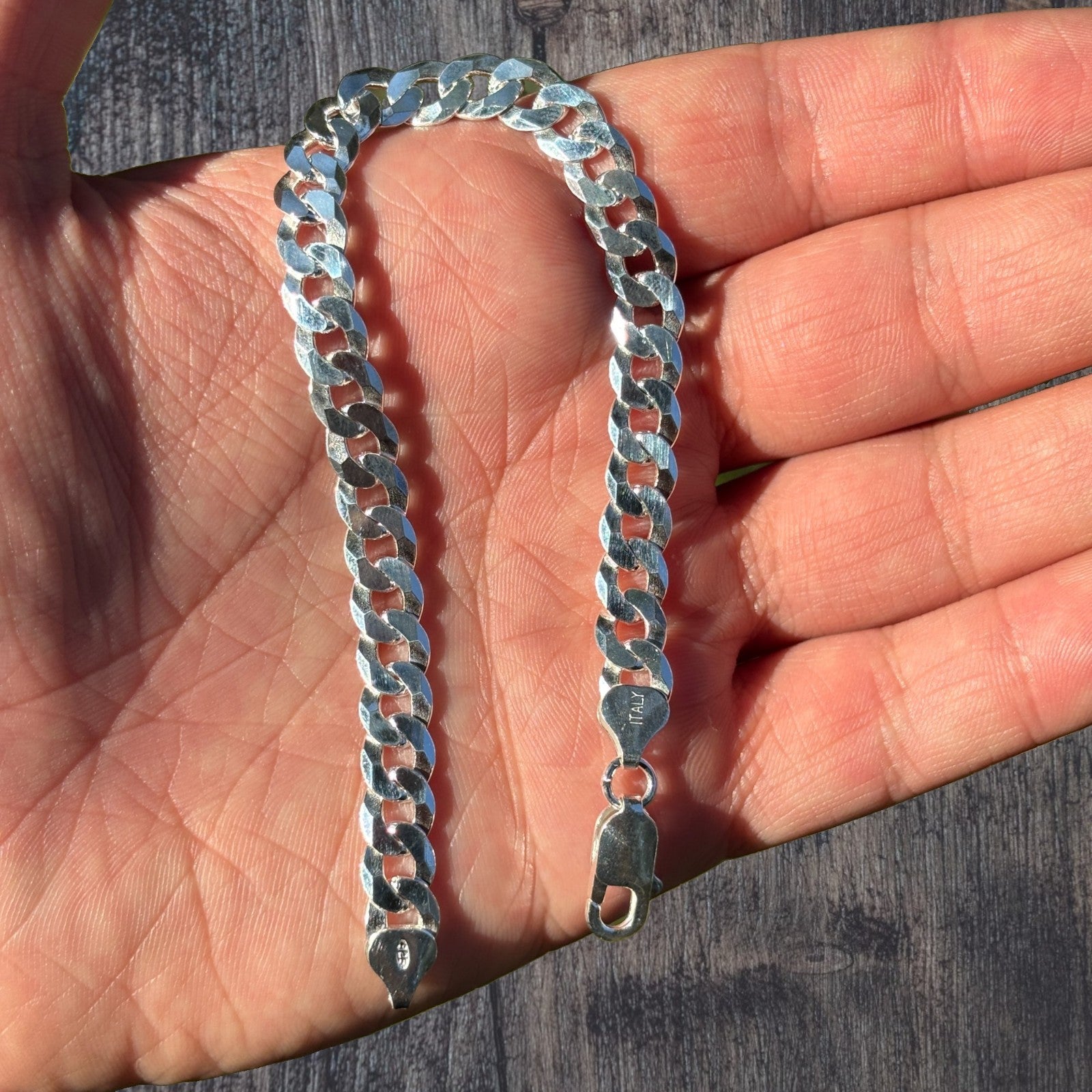 925 Sterling Silver 8mm Flat Curb Bracelet