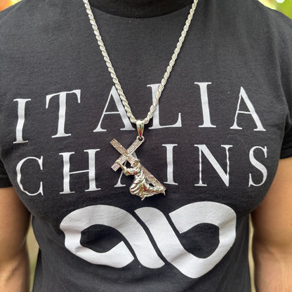 925 Sterling Silver Jesus Carrying Cross Pendant - Large