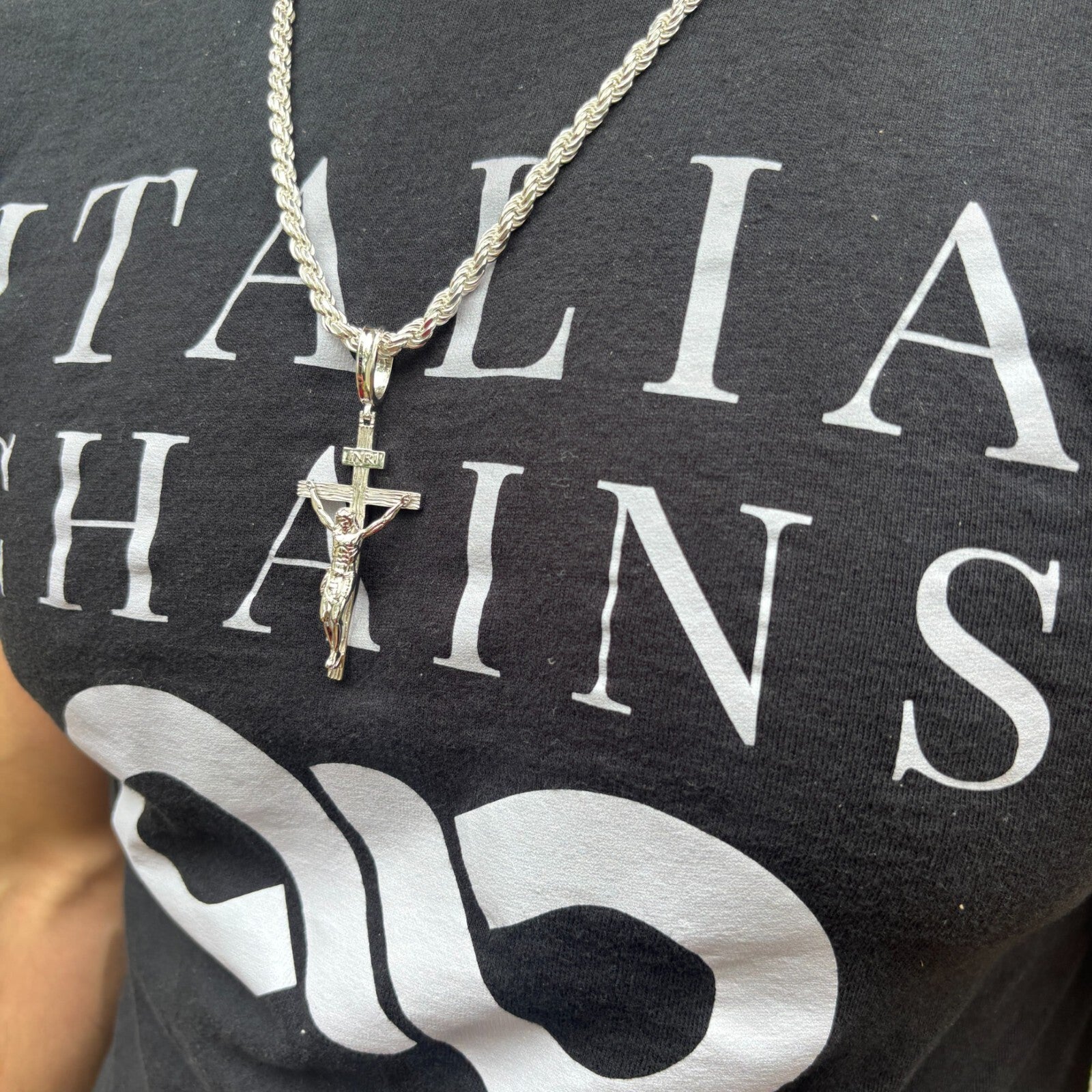 925 Sterling Silver Jesus on Wooden Cross Pendant