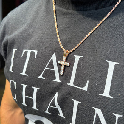 925 Sterling Silver Small Tennis Cross Pendant With Moissanite - Medium