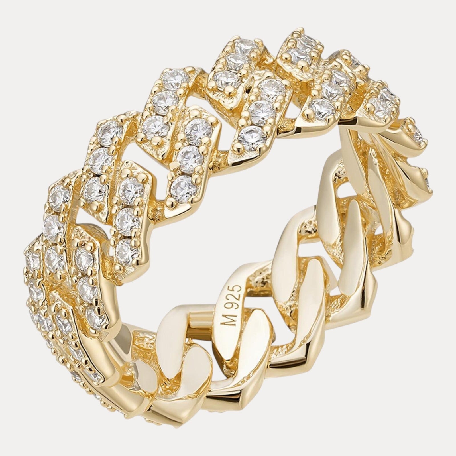 925 Sterling Silver Prong Miami Cuban Ring With Moissanite - ITALIA Chains