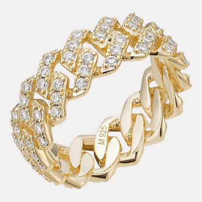 925 Sterling Silver Prong Miami Cuban Ring With Moissanite - ITALIA Chains